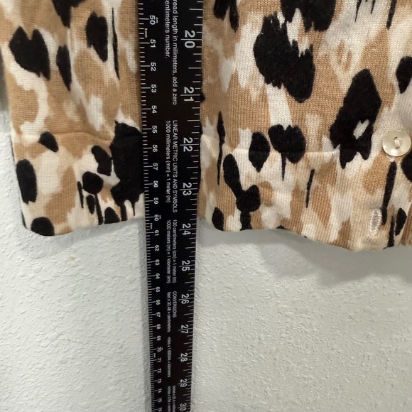 Charter Club Womens Cardigan Sweater M Leopard Print Beige Black Button Up - Picture 3 of 6